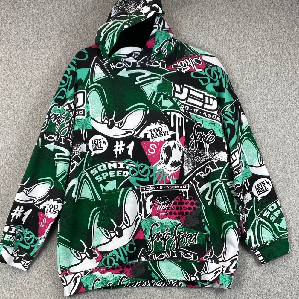 H&M Sonic the Hedgehog bold print hoodie youth 16/18 Y2K graphic unisex Pinkman